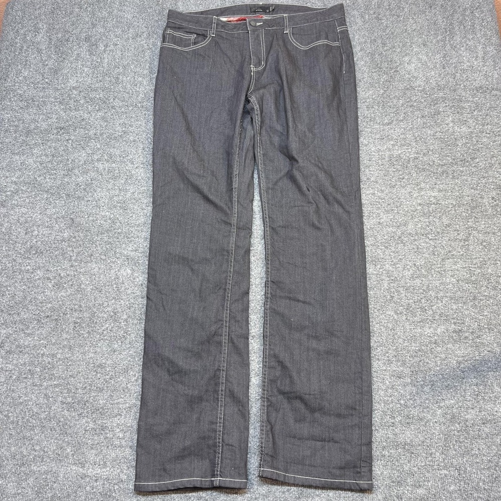 PrAna Jeans Womens 12 Gray Dark Wash Mid Rise Straight Flannel Lined Denim